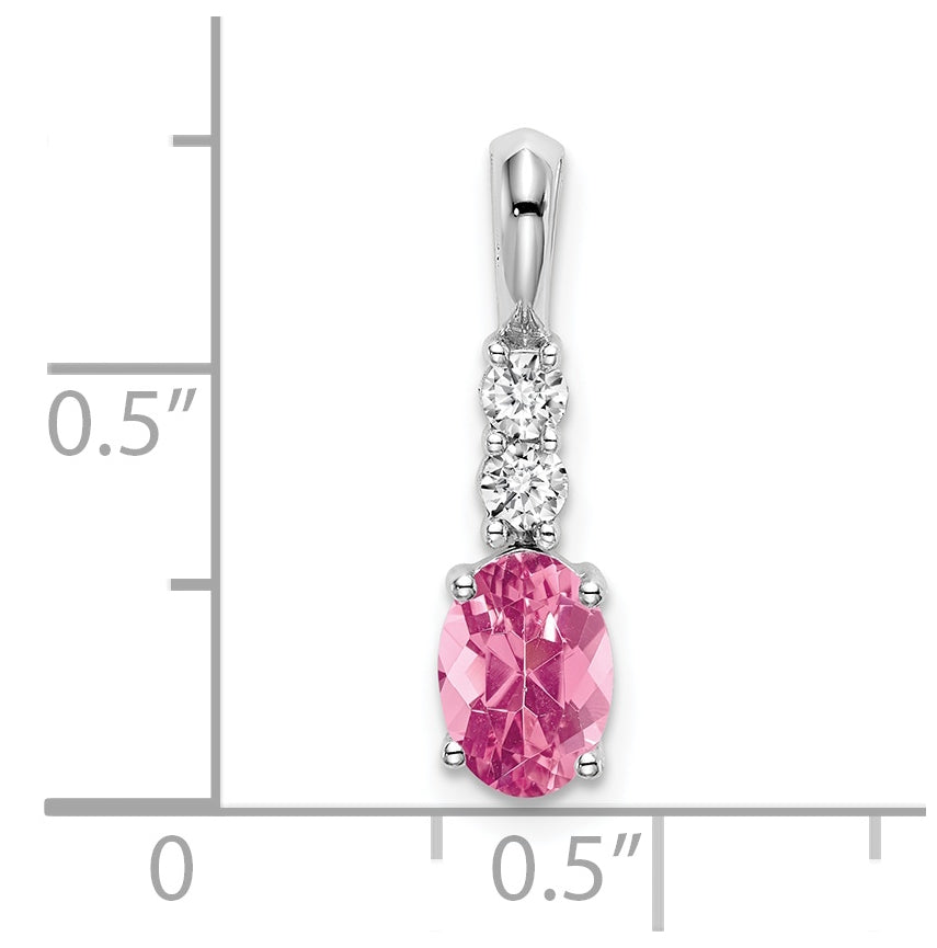 14k White Gold Oval Pink Tourmaline/Diamond Pendant