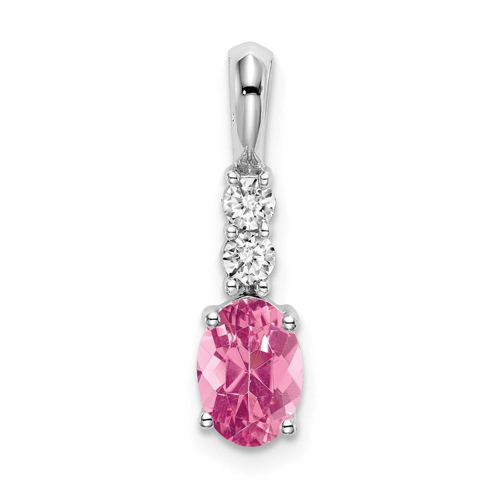 14k White Gold Oval Pink Tourmaline/Diamond Pendant