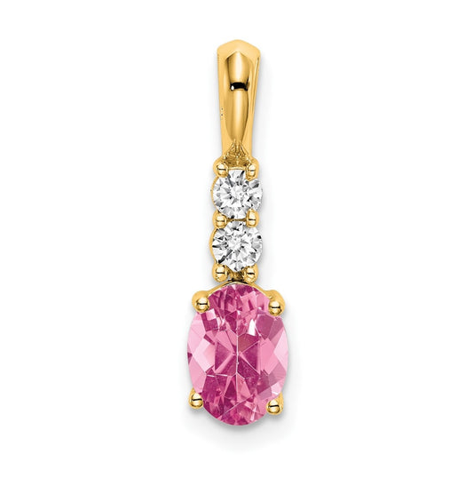 14K Yellow Gold Oval Pink Tourmaline/Diamond Pendant