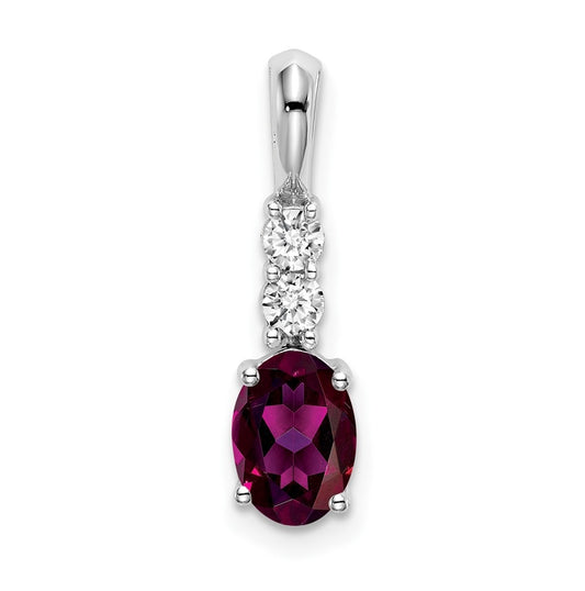 14k White Gold Oval Rhodolite Garnet/Diamond Pendant