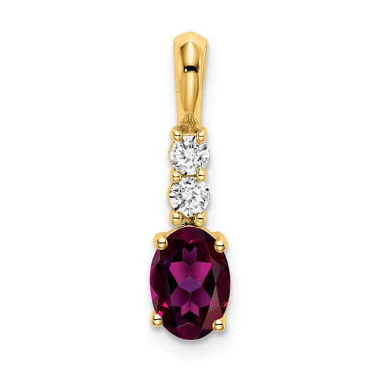 14K Yellow Gold Oval Rhodolite Garnet/Diamond Pendant