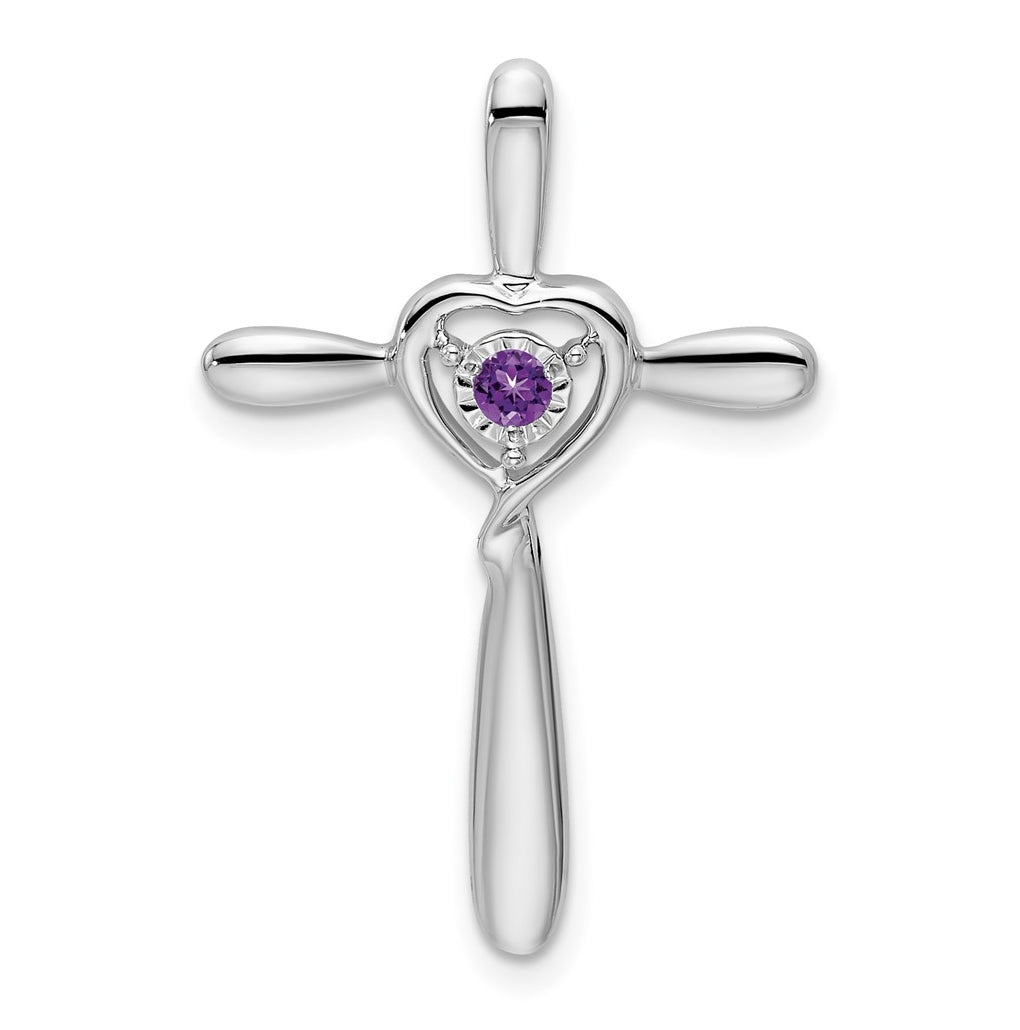 10k White Gold Amethyst Cross w/Heart Chain Slide