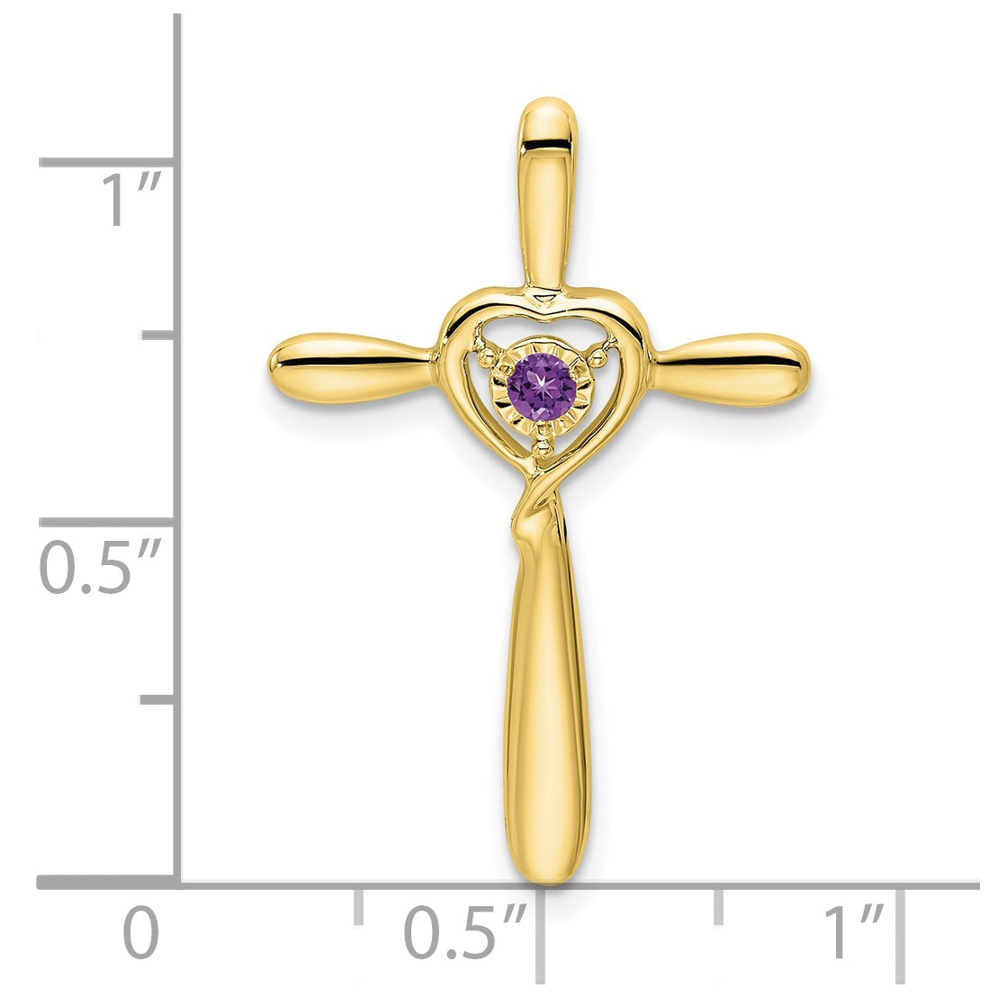 10K Yellow Gold Amethyst Cross w/Heart Chain Slide