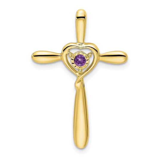 10K Yellow Gold Amethyst Cross w/Heart Chain Slide