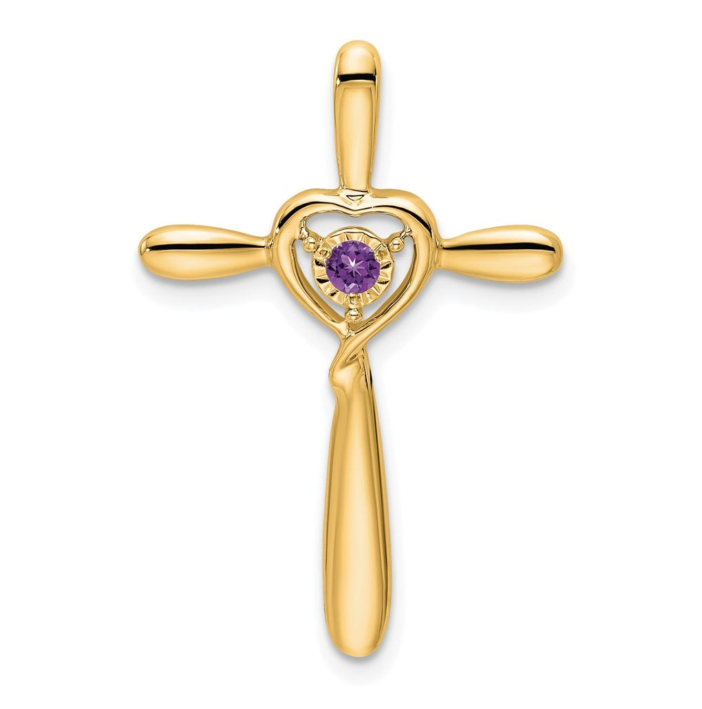 14K Yellow Gold Amethyst Cross w/Heart Chain Slide