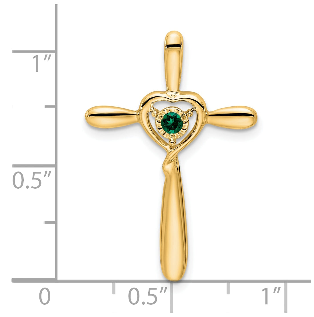 14K Yellow Gold Created Emerald Cross w/Heart Chain Slide