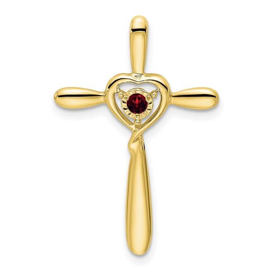 10K Yellow Gold Garnet Cross w/Heart Chain Slide