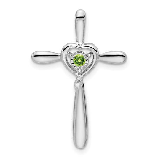 10k White Gold Peridot Cross w/Heart Chain Slide