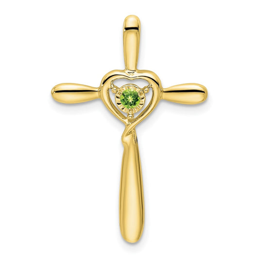 10K Yellow Gold Peridot Cross w/Heart Chain Slide