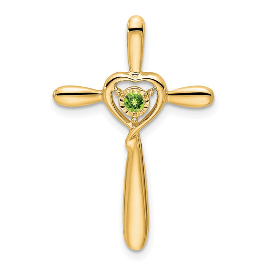 14K Yellow Gold Peridot Cross w/Heart Chain Slide