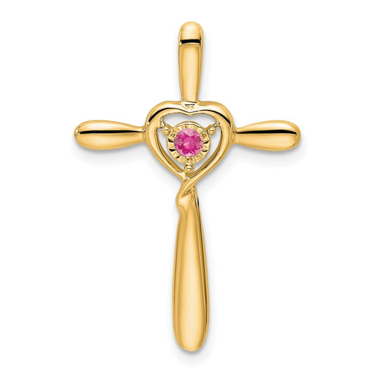 14K Yellow Gold Pink Tourmaline Cross w/Heart Chain Slide