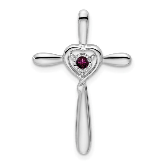 10k White Gold Rhodolite Garnet Cross w/Heart Chain Slide