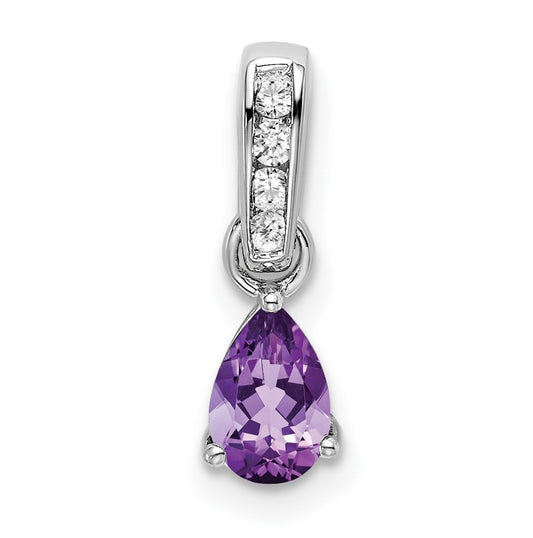 10k White Gold Pear Amethyst and Diamond Pendant