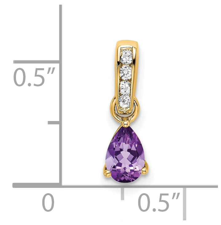 10k Yellow Gold Pear Amethyst and Diamond Pendant