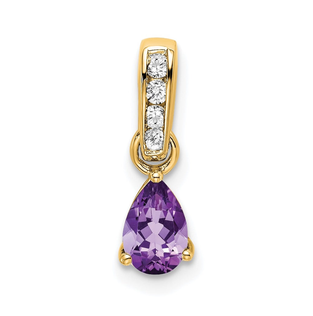 10k Yellow Gold Pear Amethyst and Diamond Pendant