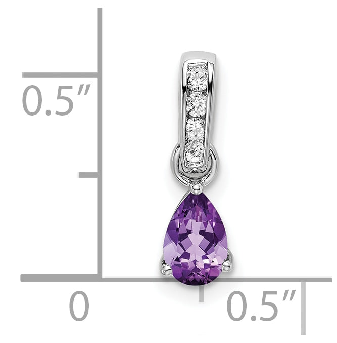 14K White Gold Pear Amethyst and Diamond Pendant