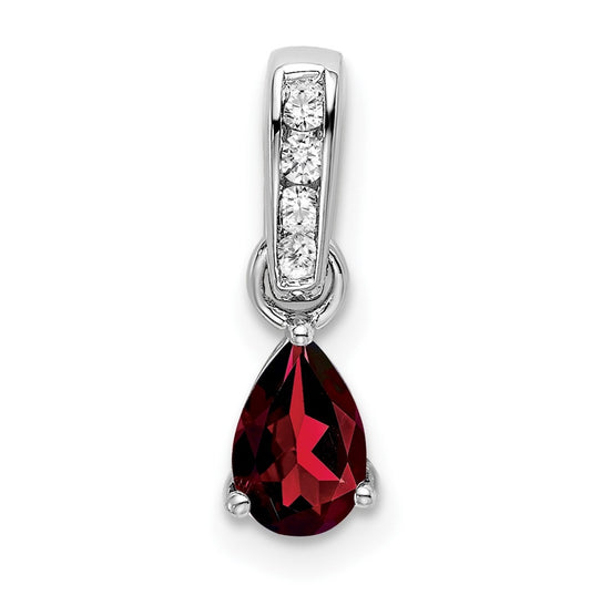 10k White Gold Pear Garnet and Diamond Pendant