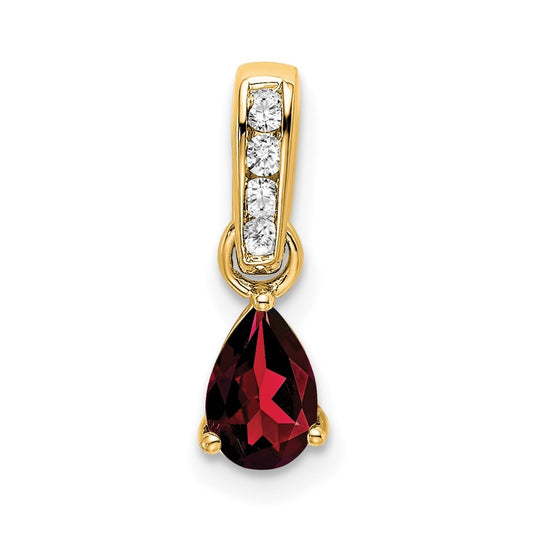 10k Yellow Gold Pear Garnet and Diamond Pendant