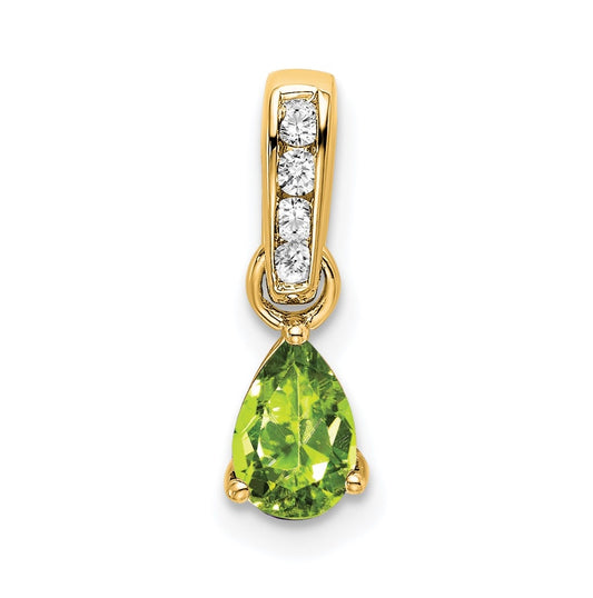 10k Yellow Gold Pear Peridot and Diamond Pendant