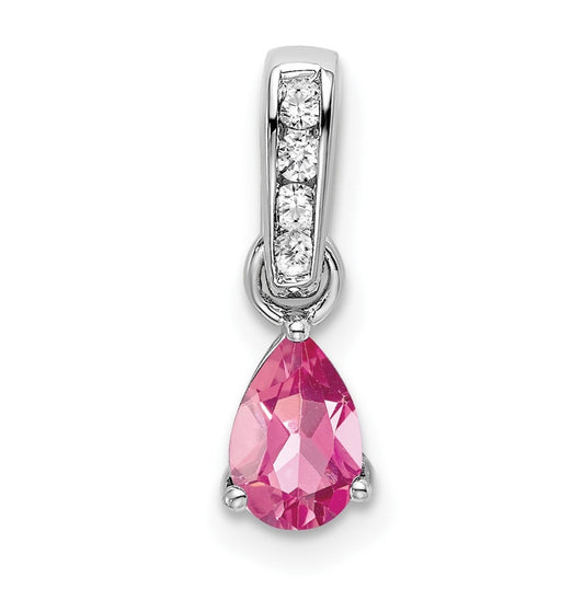 10k White Gold Pear Pink Tourmaline and Diamond Pendant