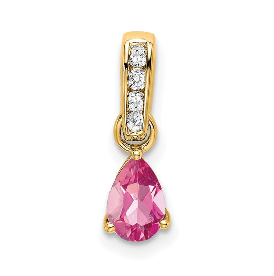 14K Yellow Gold Pear Pink Tourmaline and Diamond Pendant