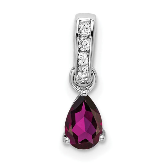 10k White Gold Pear Rhodolite Garnet and Diamond Pendant