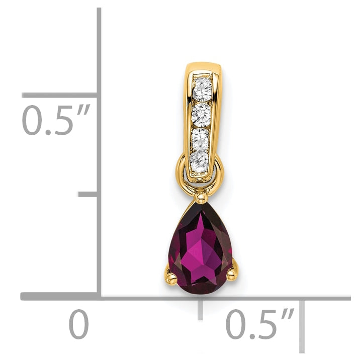 10k Yellow Gold Pear Rhodolite Garnet and Diamond Pendant