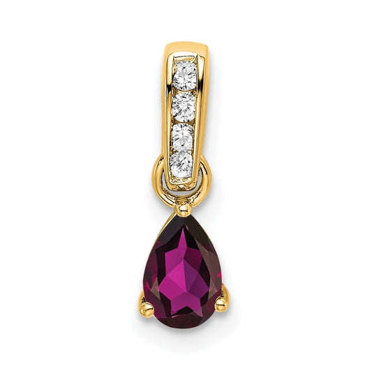 10k Yellow Gold Pear Rhodolite Garnet and Diamond Pendant