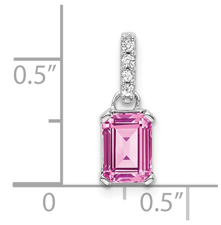 10k White Gold Created Pink Sapphire & Diamond Pendant