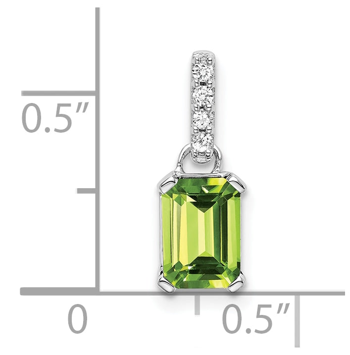 14K White Gold Peridot & Diamond Pendant