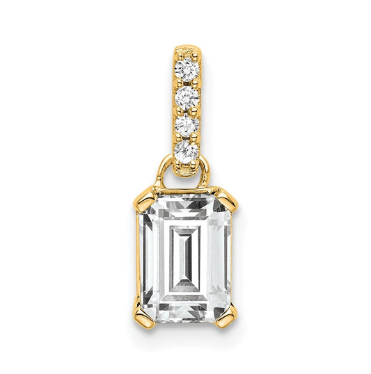 14K Yellow Gold White Topaz & Diamond Pendant