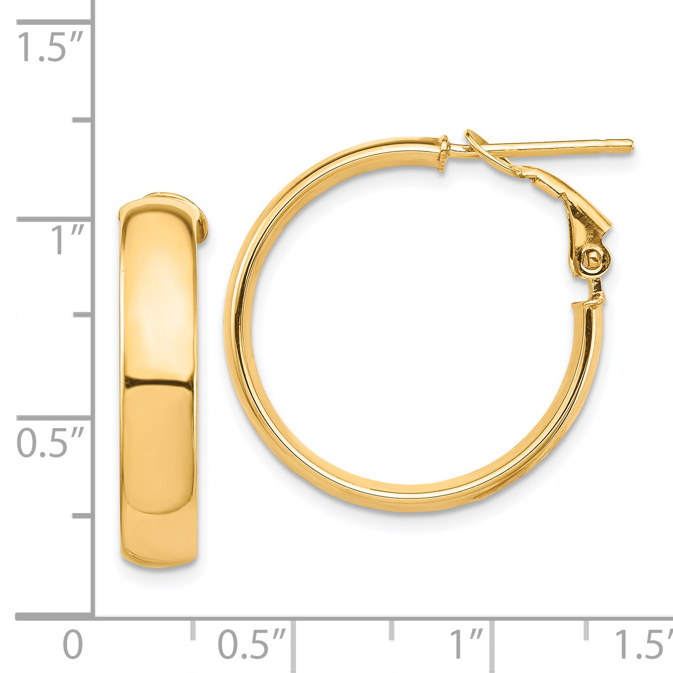 14K Yellow Gold High Polished 5mm Omega Back Hoop Earrings