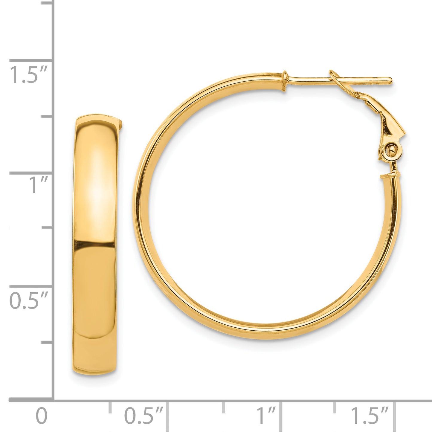 14K Yellow Gold High Polished 5mm Omega Back Hoop Earrings