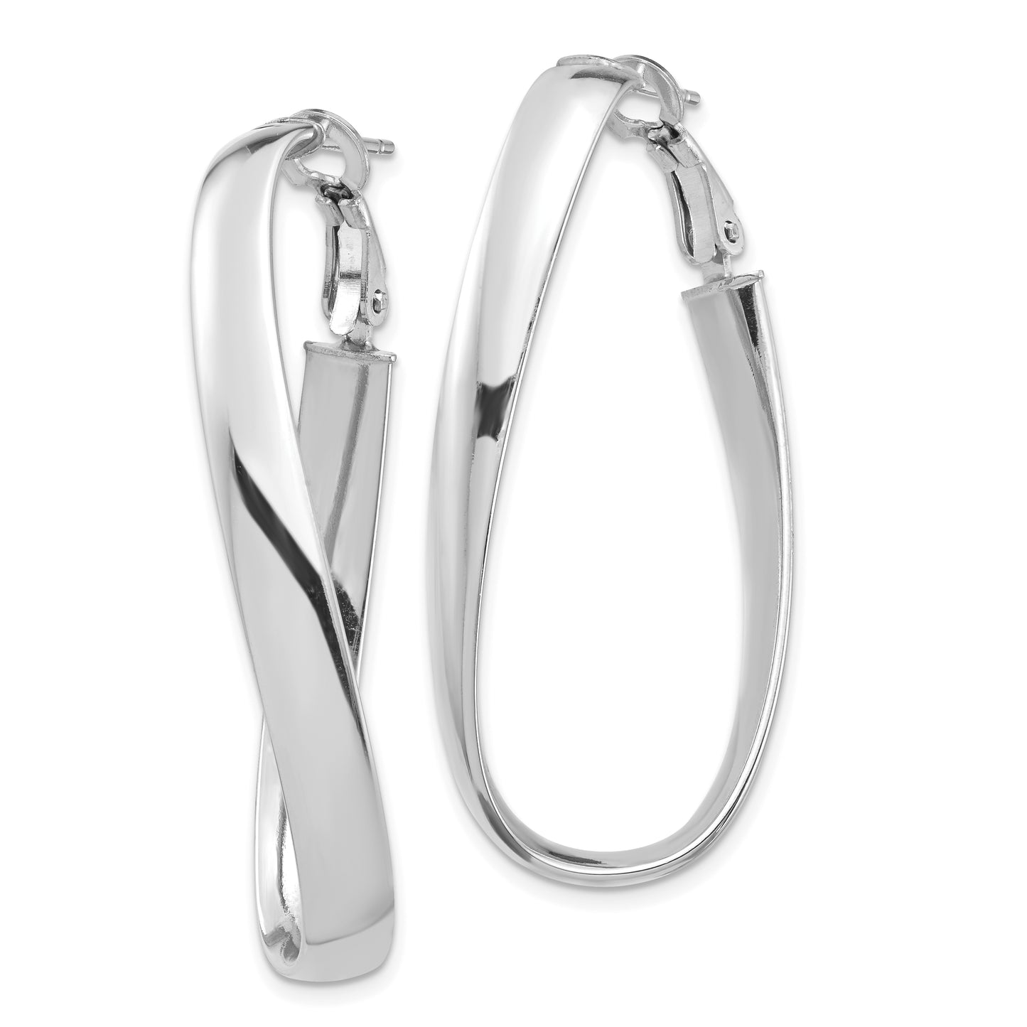 14k White Gold Polished 5mm Twisted Omega Back Oval Hoop Earrings