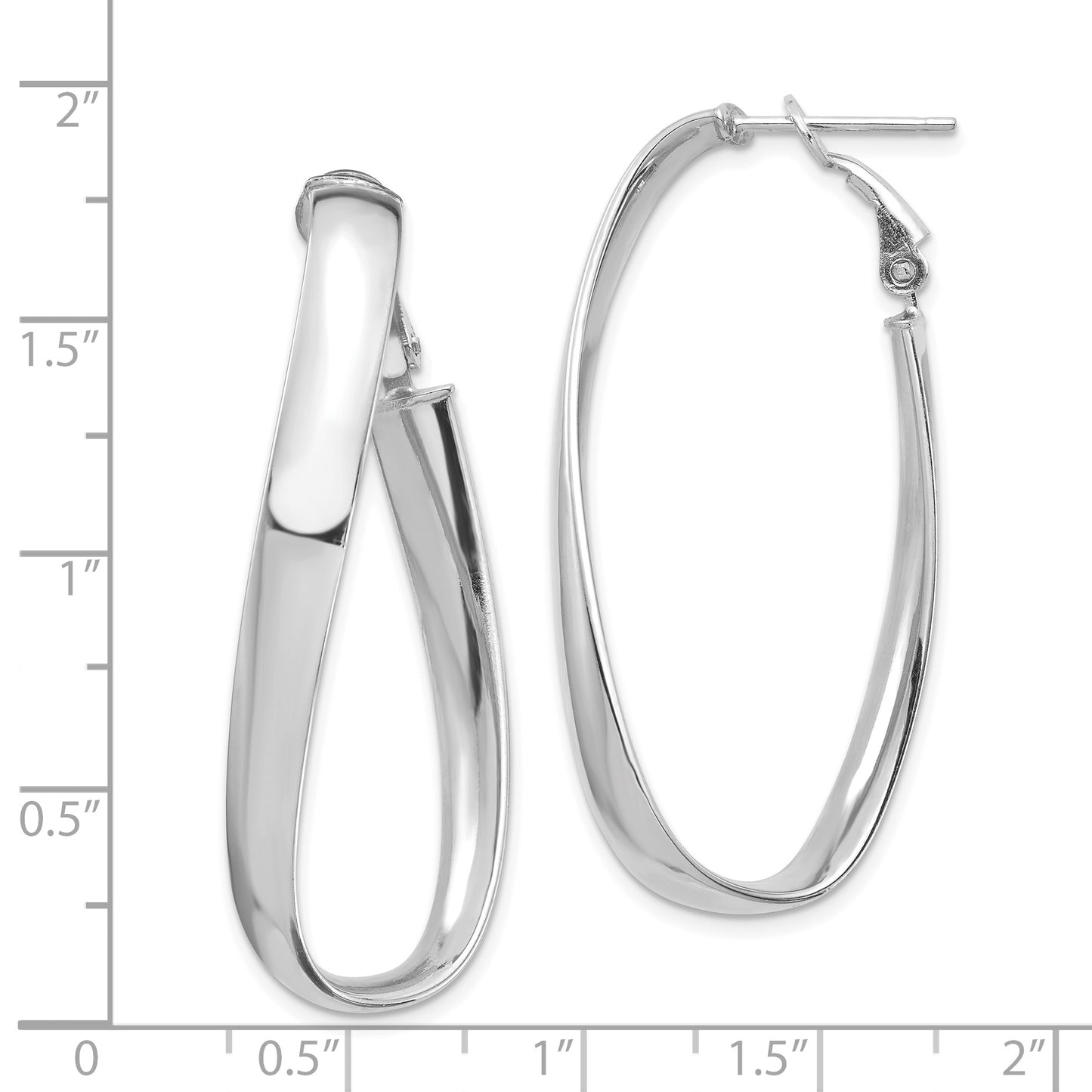 14k White Gold Polished 5mm Twisted Omega Back Oval Hoop Earrings