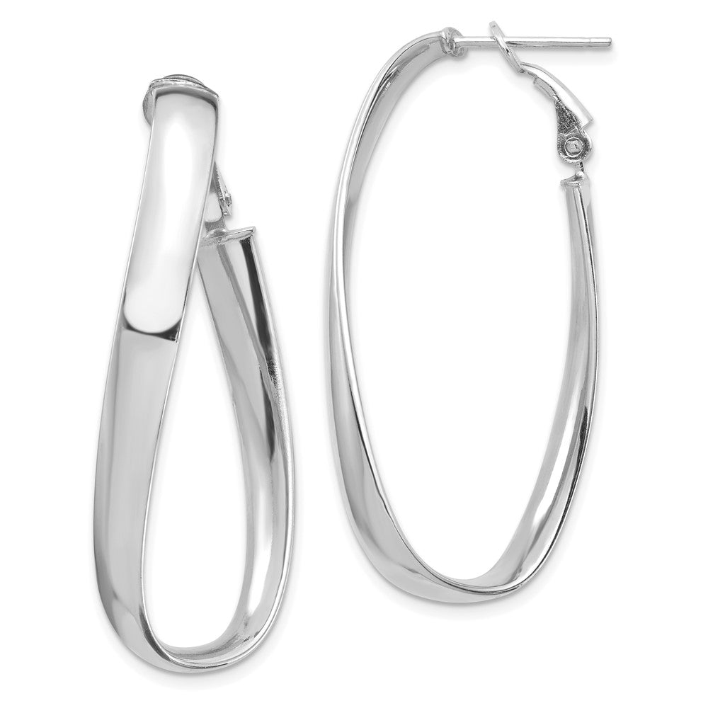 14k White Gold Polished 5mm Twisted Omega Back Oval Hoop Earrings