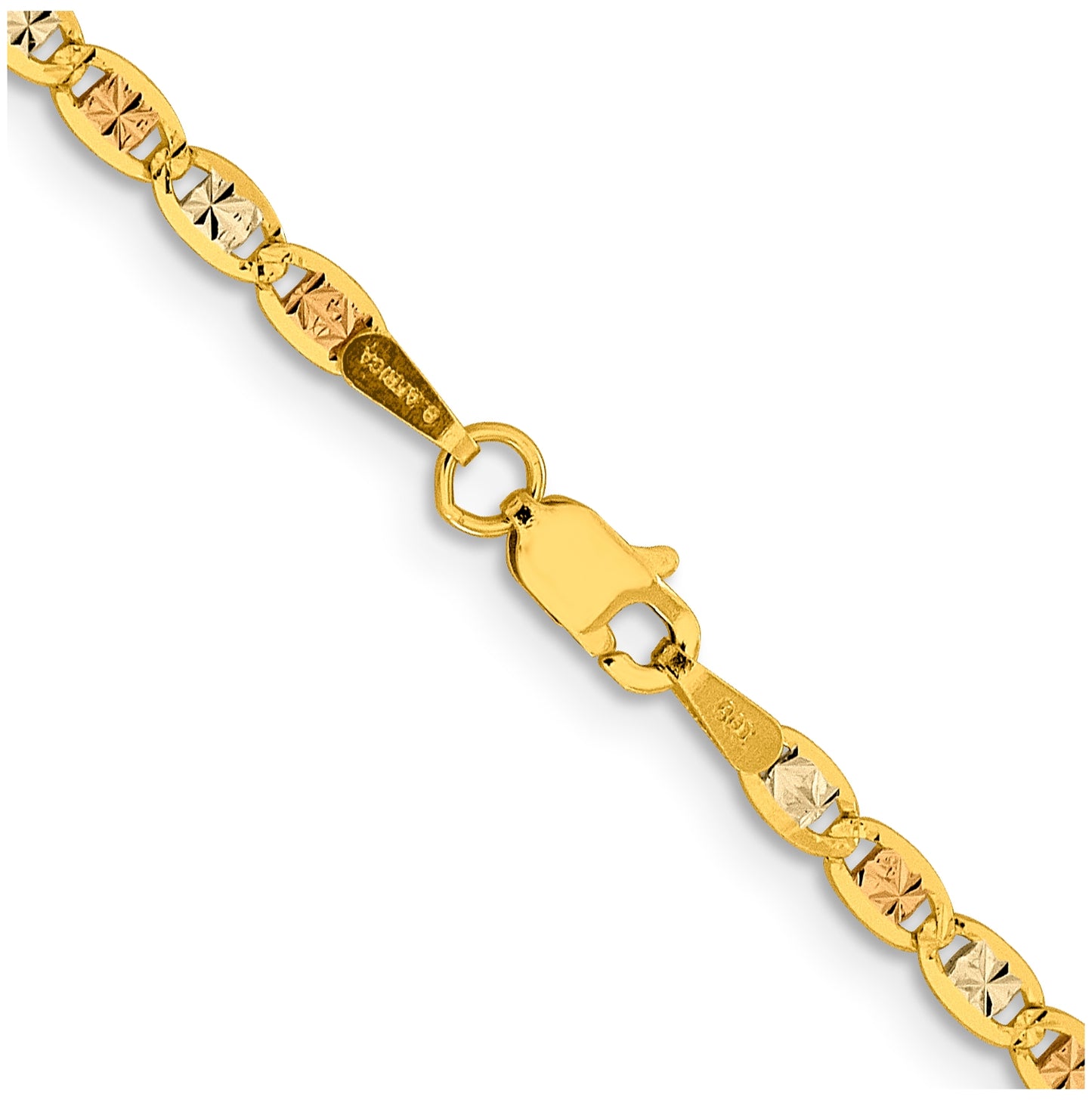 14K 16 inch 2.75mm Tri-color Pav‚ Valentino with Lobster Clasp Chain