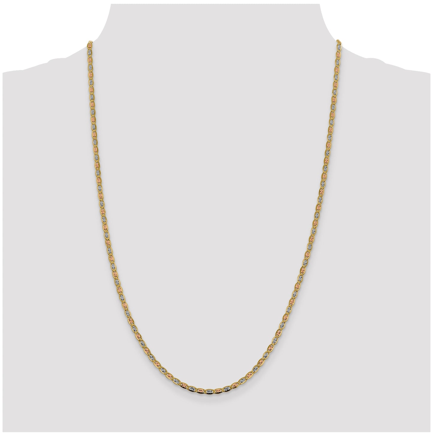 14K 18 inch 2.75mm Tri-color Pav‚ Valentino with Lobster Clasp Chain