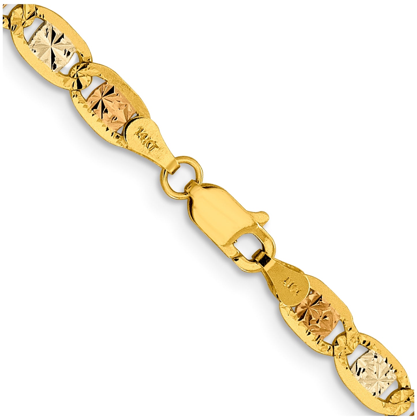 14K 18 inch 4.65mm Tri-color Pav‚ Valentino with Lobster Clasp Chain