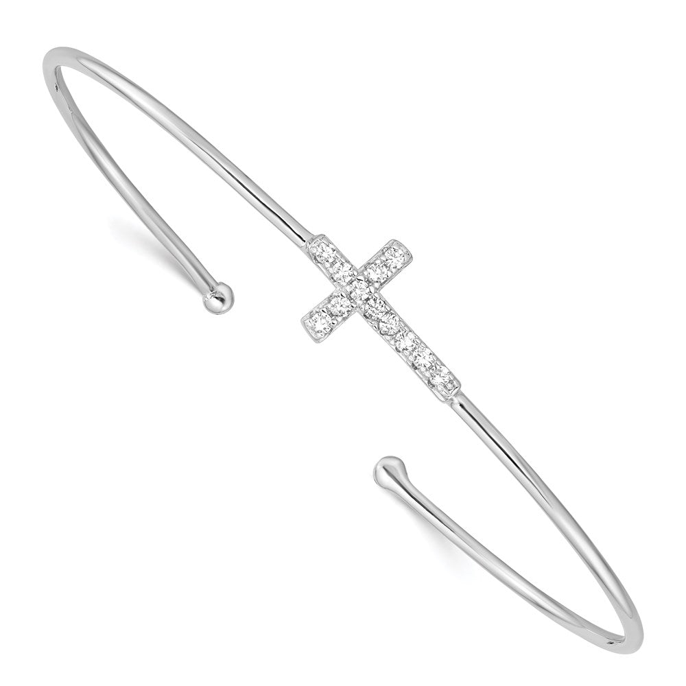 Sterling Silver Rhodium plated Cubic Zirconia Cross Cuff Bangle