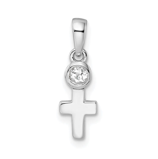 Sterling Silver Rhodium plated Polished White Topaz Cross Pendant