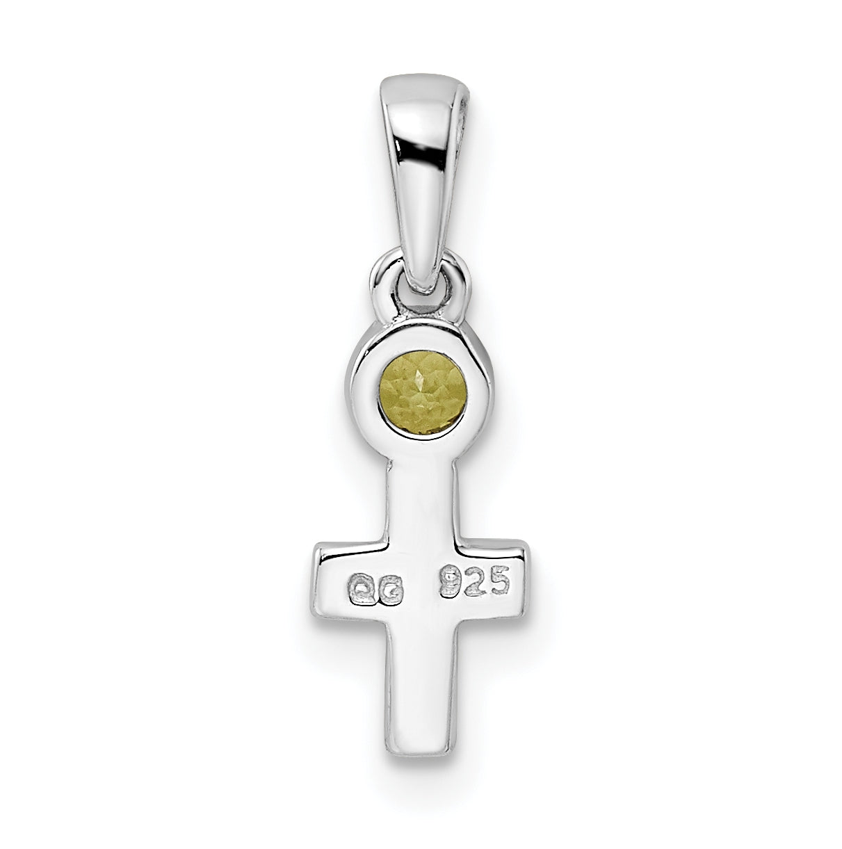 Sterling Silver Rhodium plated Polished Peridot Cross Pendant