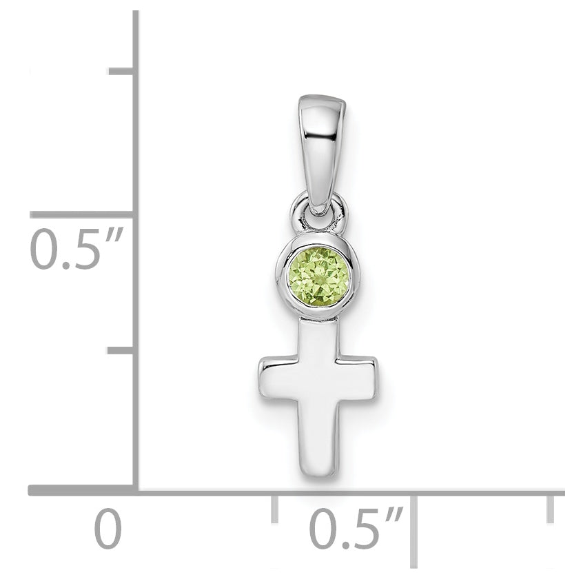 Sterling Silver Rhodium plated Polished Peridot Cross Pendant