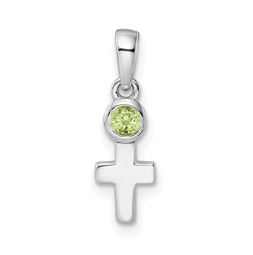 Sterling Silver Rhodium plated Polished Peridot Cross Pendant