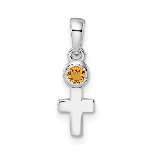 Sterling Silver Rhodium plated Polished Citrine Cross Pendant