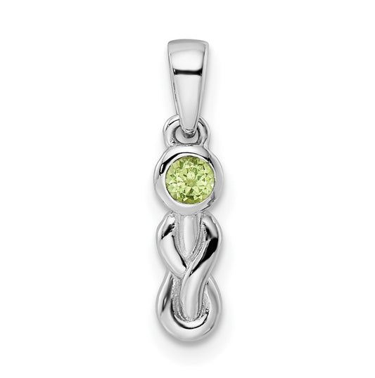 Sterling Silver Rhodium plated Polished Peridot Infinity Birthstone Pendant