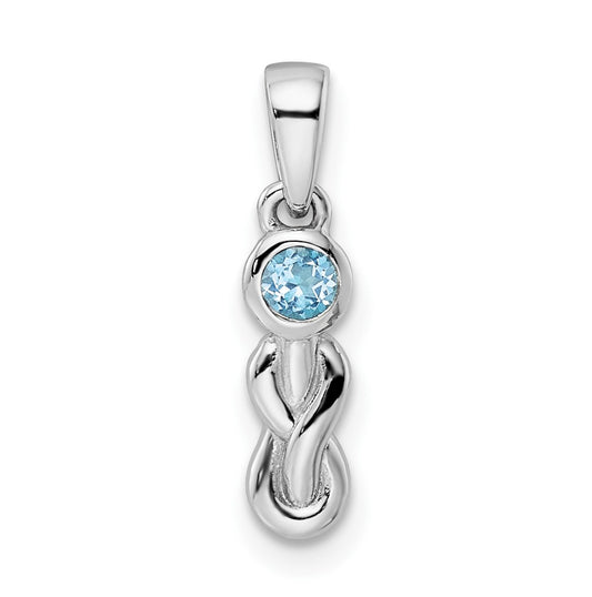 Sterling Silver Rhodium plated Swiss Blue Topaz Infinity Birthstone Pendant