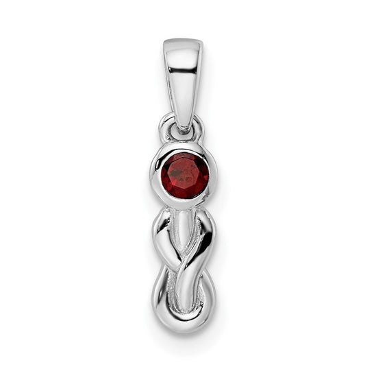 Sterling Silver Rhodium plated Polished Garnet Infinity Birthstone Pendant