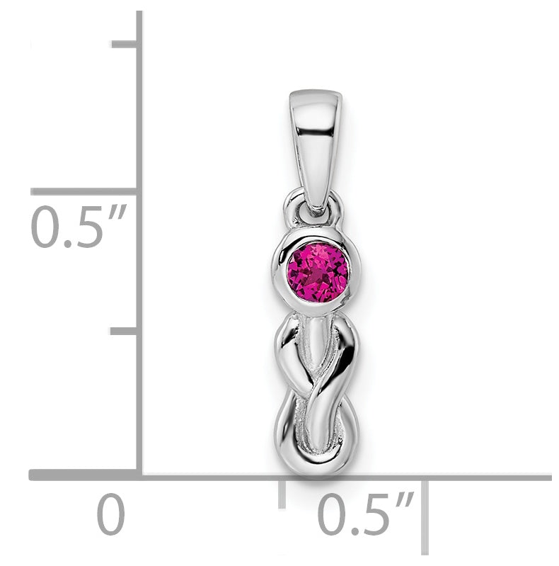 Sterling Silver RH-plated Polished Created Ruby Infinity Birthstone Pendant