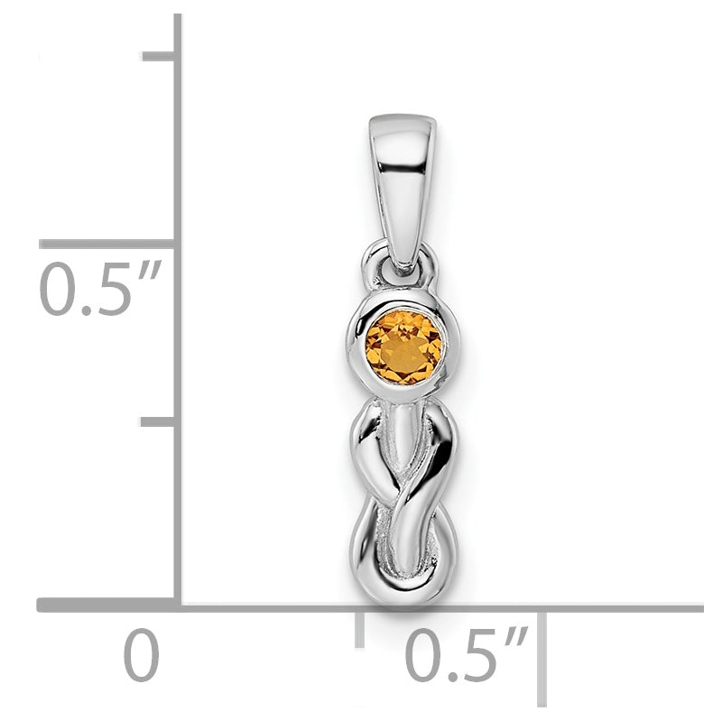 Sterling Silver Rhodium plated Polished Citrine Infinity Birthstone Pendant